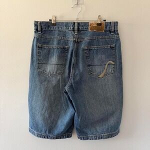 Vintage 2000s DrunkMunky Denim blue jorts shorts Light wash embroided 34